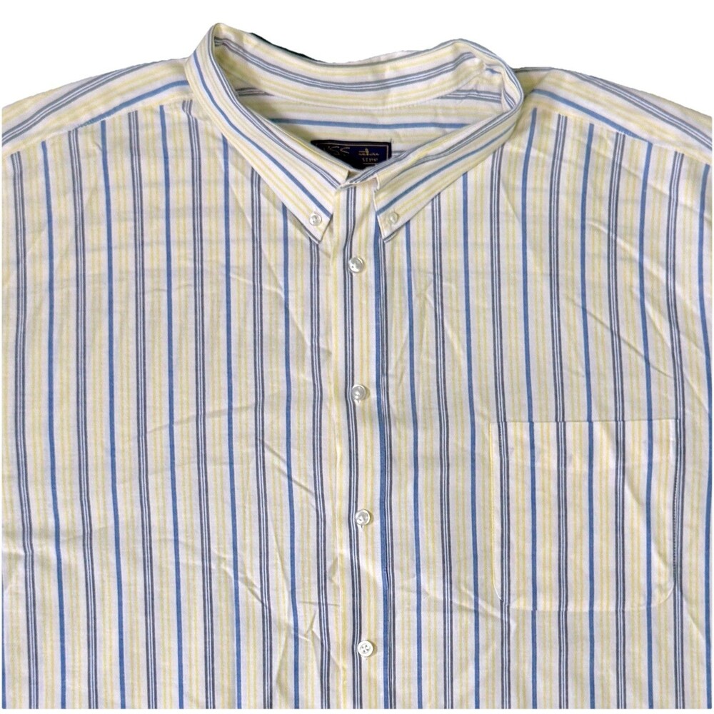 KS Signature Big Tall Men’s Yellow Blue‎ Stripe Long Sleeve Button Down 22 35/6